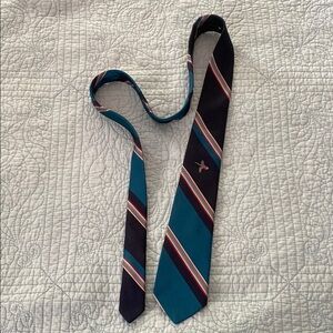Blue and Black Striped Necktie with Embroidered Mallard